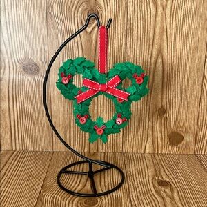 EUC Disney Mickey Mouse Green Felt Poinsettia Wreath Hanging Silhouette Ornament